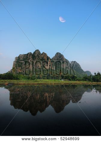 Kownor Rocky Mountain And Water Reflex  In Nakornsawan, North, Thailand