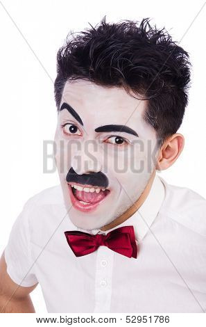 Personification of Charlie Chaplin on white