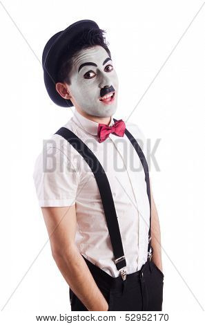 Personification of Charlie Chaplin on white