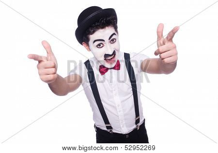 Personification of Charlie Chaplin on white