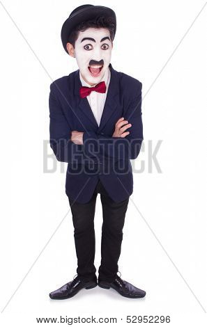 Personification of Charlie Chaplin on white