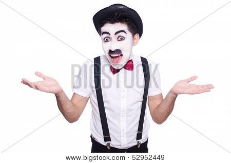 Personification of Charlie Chaplin on white