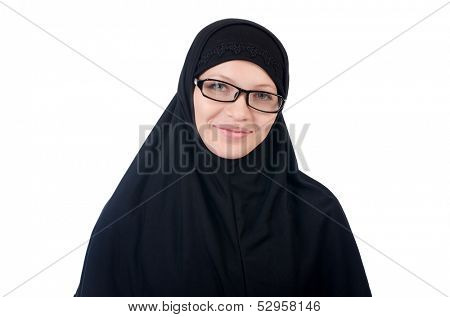 Woman with muslim burqa isolated on white