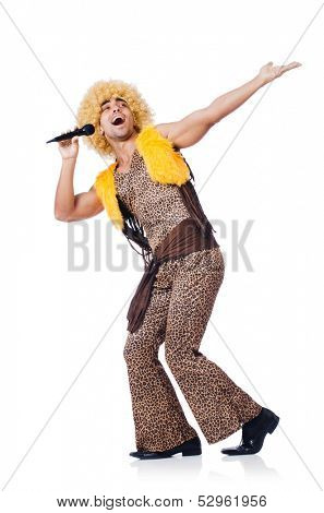 Man with afrocut and mic isolated on white