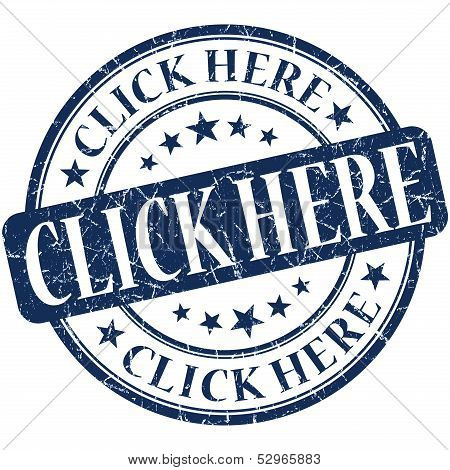 Click Here Grunge Blue Round Stamp