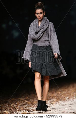 ZAGREB, CROATIA - OCTOBER 25: Fashion model wearing clothes designed by Etna Maar on the Cro a Porter show on October 25, 2013 in Zagreb, Croatia.