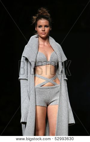 ZAGREB, CROATIA - OCTOBER 25: Fashion model wearing clothes designed by Etna Maar on the Cro a Porter show on October 25, 2013 in Zagreb, Croatia.