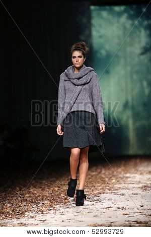 ZAGREB, CROATIA - OCTOBER 25: Fashion model wearing clothes designed by Etna Maar on the Cro a Porter show on October 25, 2013 in Zagreb, Croatia.