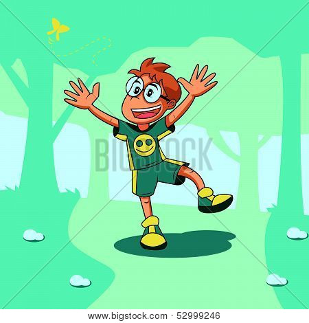 Kid Playing With Butterfly Vector
