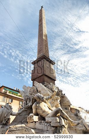 Fountain Of Four Rivers And Obelisk