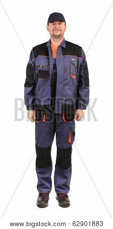 Worker wearing worksuit.