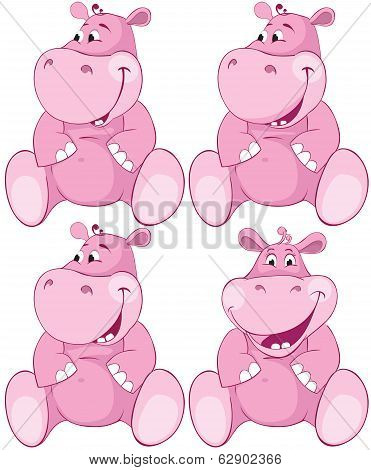 Set Of Pink Hippopotamus - First Teeth