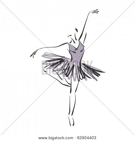 art sketched beautiful young ballerina with tutu in ballet dance on studio. Vector version is also in my gallery.
