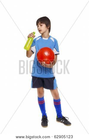Cute Young Soccer Player Pause Hydrating