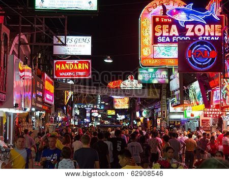 Walking Street in Pattaya at night
