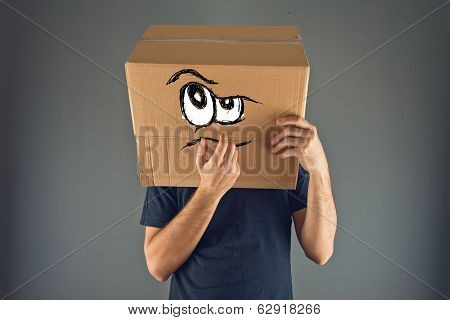 Man Thinking With Cardboard Box On His Head