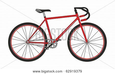 Red Sport Bicycle On A White Background, Vector Illustration