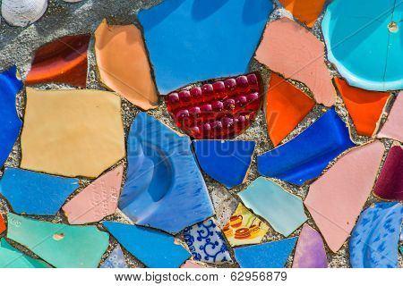 Closeup Of Watts Towers Wall Faced With Colorful Ceramics