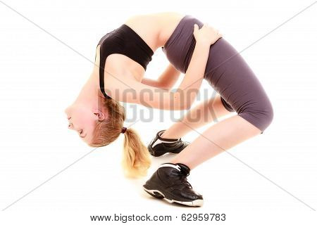 Young Sporty Girl Doing Stretching Exercise Isolated. Healthy Lifestyle