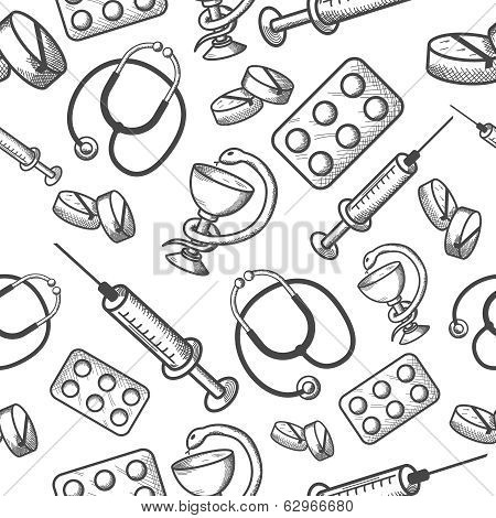 Seamless background of medical items