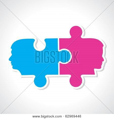 Male and female face with puzzle pieces