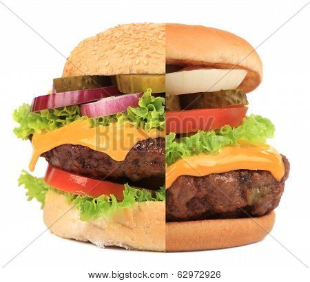 Two parts of hamburger in one.