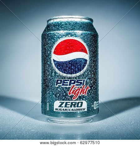 MOSCOW, RUSSIA-APRIL 4, 2014: Can of Pepsi cola Lignt. Pepsi is a carbonated soft drink that is produced and manufactured by PepsiCo. Created and developed in 1893.