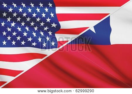 Series Of Ruffled Flags. Usa And Chile.