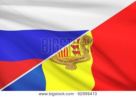 Series Of Ruffled Flags. Russia And Andorra.