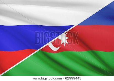 Series Of Ruffled Flags. Russia And Azerbaijan.
