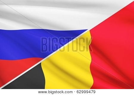 Series Of Ruffled Flags. Russia And Belgium.