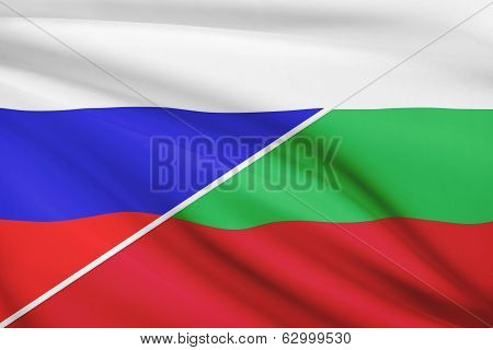 Series Of Ruffled Flags. Russia And Bulgaria.
