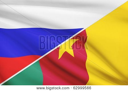 Series Of Ruffled Flags. Russia And Cameroon.