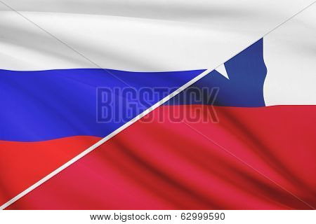 Series Of Ruffled Flags. Russia And Chile.
