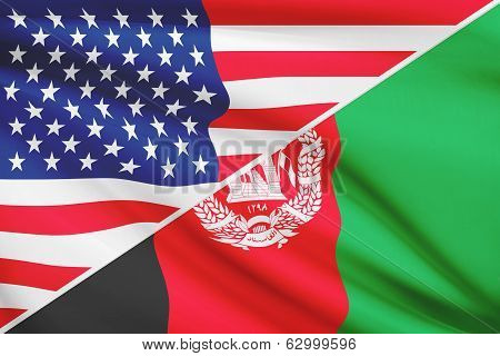 Series Of Ruffled Flags. Usa And Afghanistan.