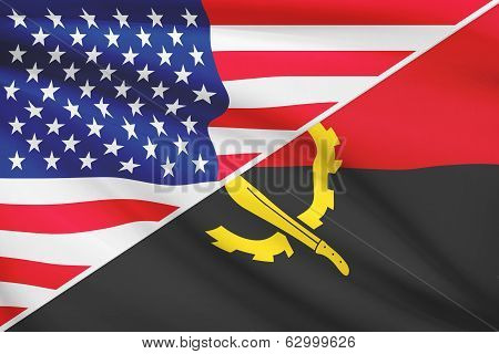 Series Of Ruffled Flags. Usa And Angola.