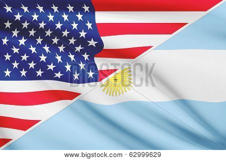 Series Of Ruffled Flags. Usa And Argentina.