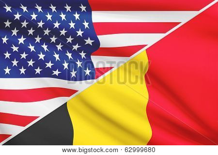 Series Of Ruffled Flags. Usa And Belgium.