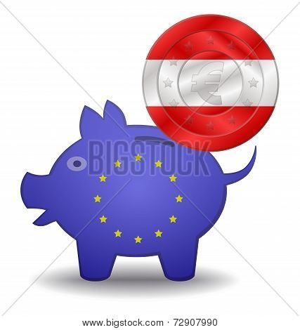 Piggy Bank And Euro European Austria