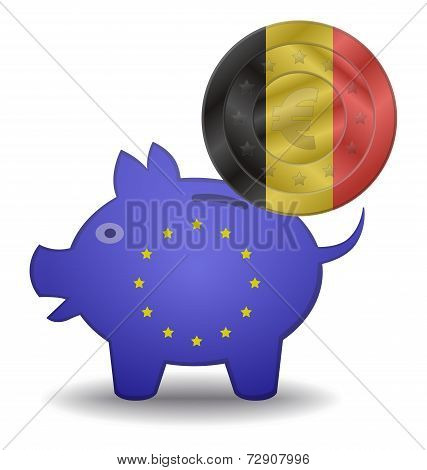 Piggy Bank And Euro European Belgium