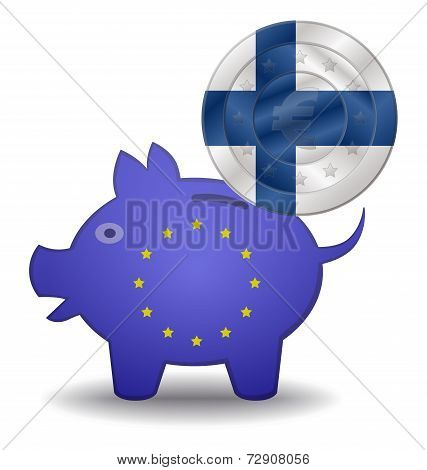 Piggy Bank And Euro European Filand