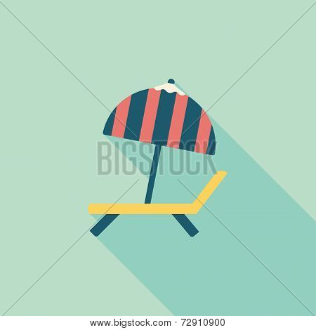 Lounger Beach Sunbed Chair Flat Icon With Long Shadow