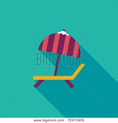 Lounger Beach Sunbed Chair Flat Icon With Long Shadow
