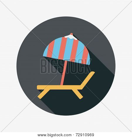 Lounger Beach Sunbed Chair Flat Icon With Long Shadow