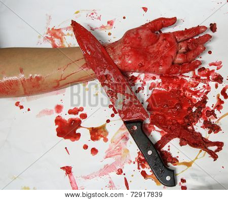 Handed Knives And Blood And Meat Scraps