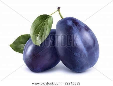 Two Blue Plums Isolated On White Background