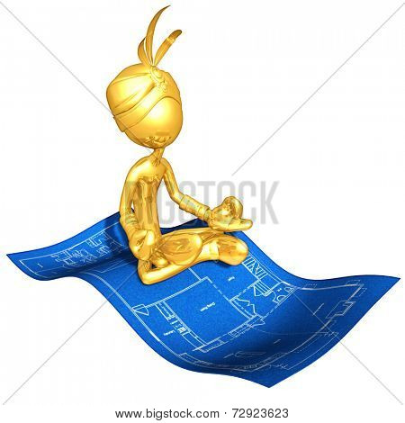 Gold Guy Djinn On Home Construction Blueprint Magic Carpet