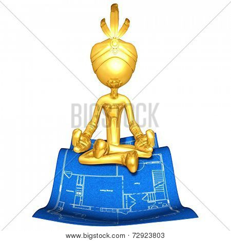 Gold Guy Djinn On Home Construction Blueprint Magic Carpet