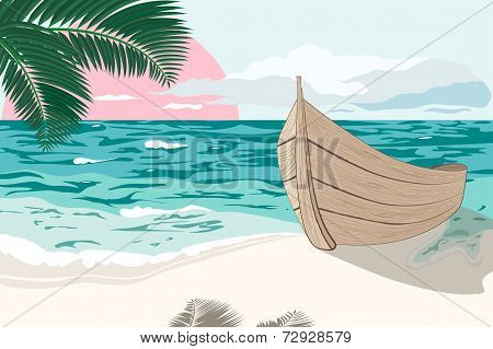The Boat Is On The Sea Shore At Summer