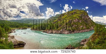 Panorama Of Katun River In Chemal